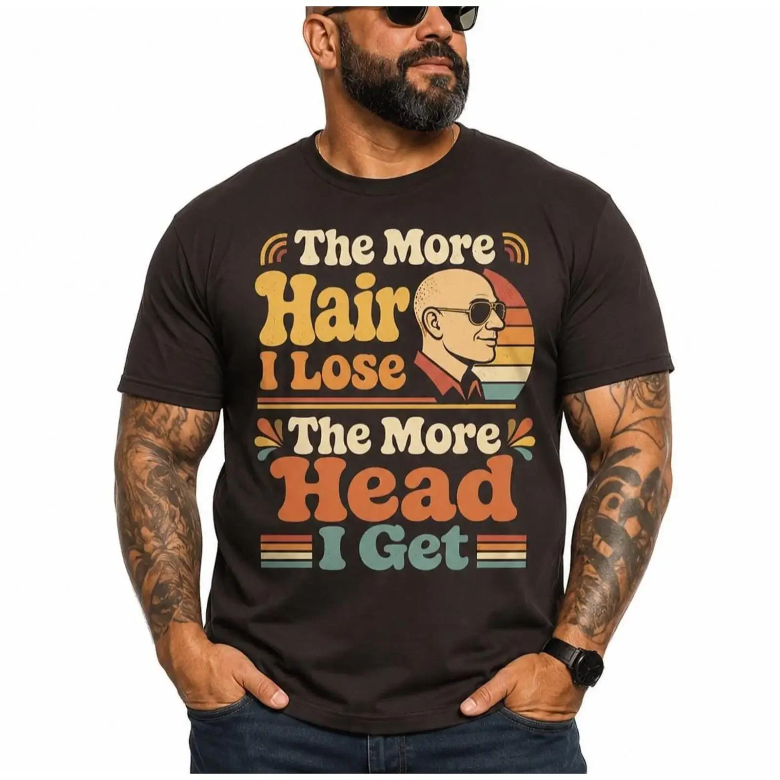 The More Hair I Lose Head Get Men's T Shirt Funny Bald Guy Retro Humor For Men Barber Client vintage Washed Versatile Slightly