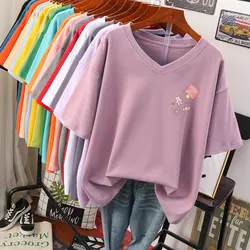 Plus Size 6XL 140KG Summer Tshirt Women's Loose Plus Size Short Sleeve V Neck T-shirt Oversized Cartoon T Shirt