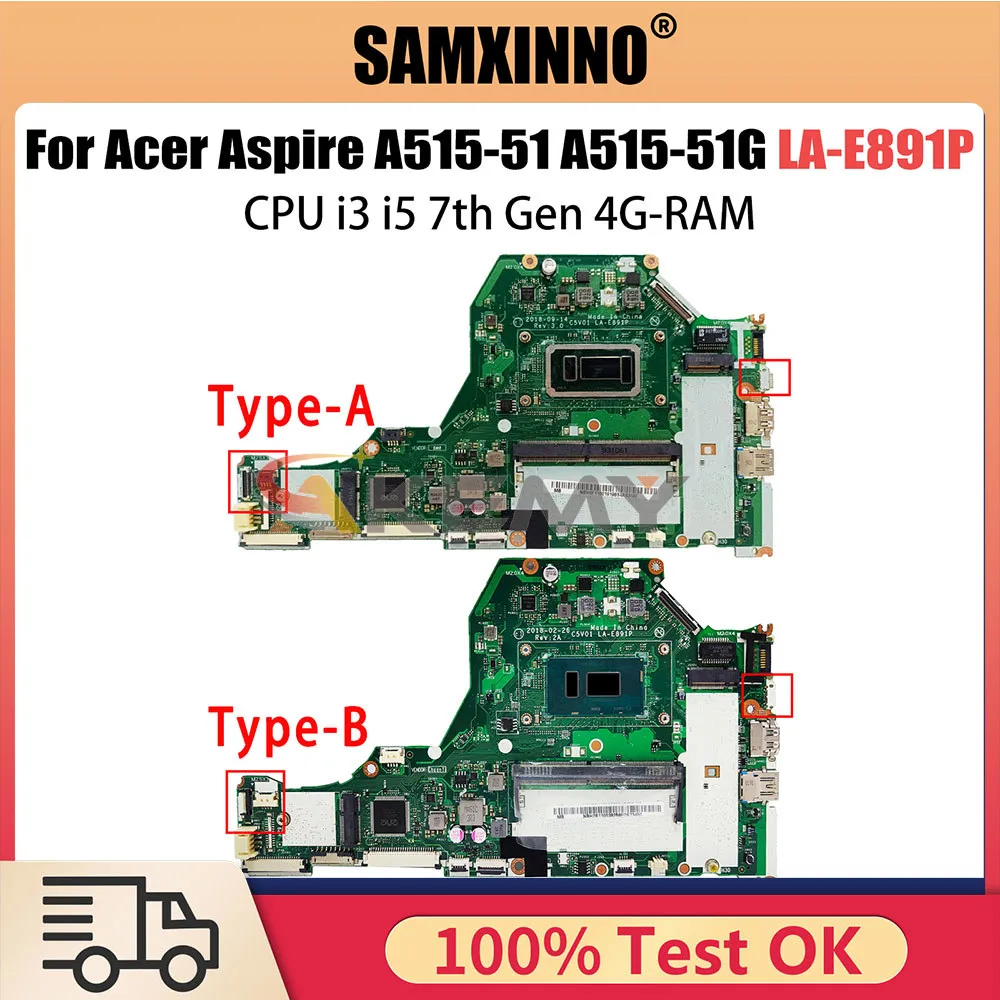 

LA-E891P материнская плата для Acer Aspire A515-51 A515-51G материнская плата для ноутбука с процессором i3 i5 7-го поколения 4 Гб RAM 100% TEST OK