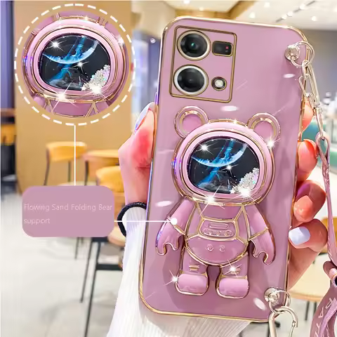 Quicksand Astronaut Strap Holder Case For Oppo Reno7 Reno 8 9 Reno 7 8 9 Pro Plus 8T 4G 5G 5F 2 2Z 2F 3 5 6 6Z 4G 5G RenoZ Cover