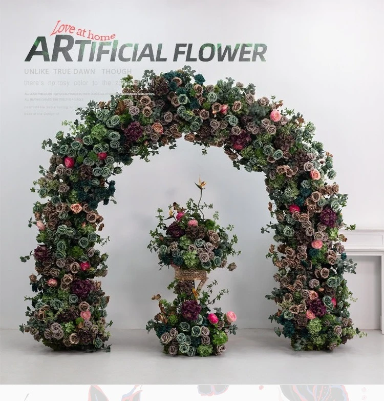 Burgunderrote Künstliche Rosen U-förmiger Blumenbogen Hochzeits-Hintergrund Bühnen-Blumenarrangement Künstliche Blumenreihe Großhandel Event-Dekoration – Detail 1