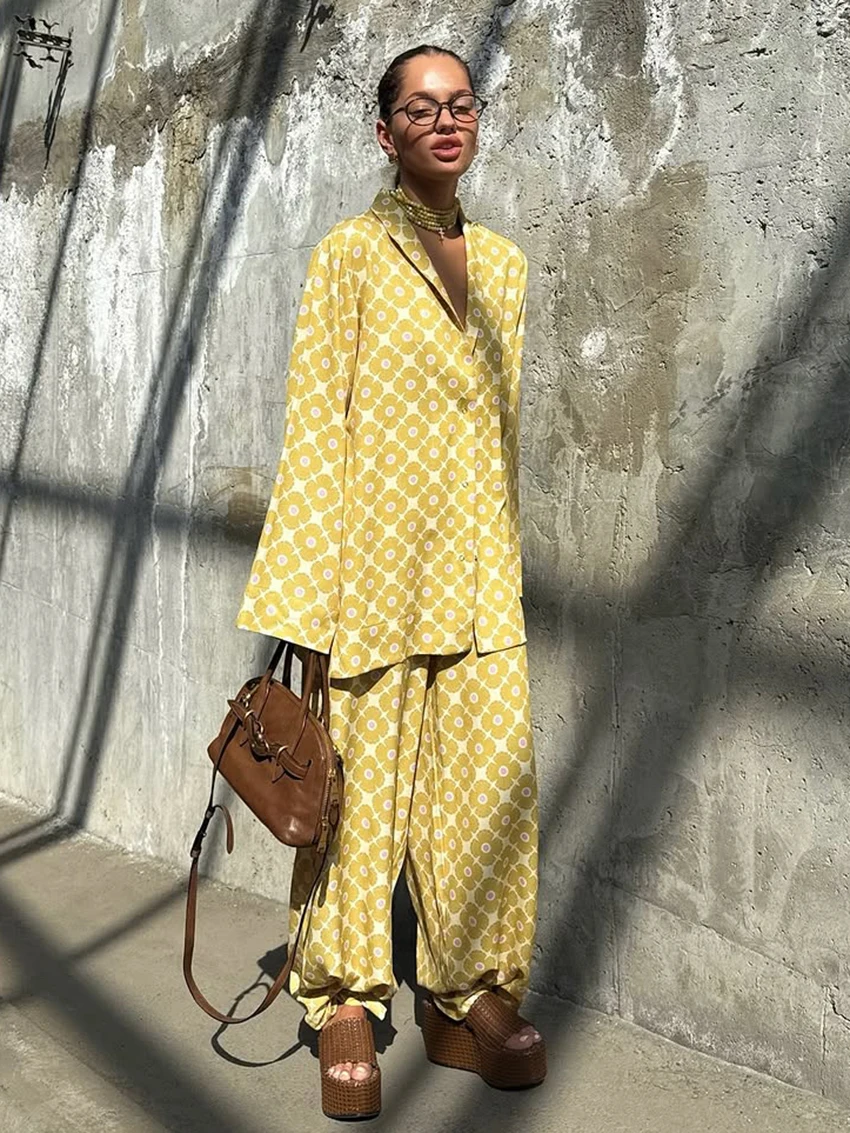 Marthaqiqi Autumn Ladies Nightgown 2 Piece Suit Turn-Down Collar Pajamas Long Sleeve Nightwear Pants Casual Female Sleepwear Set