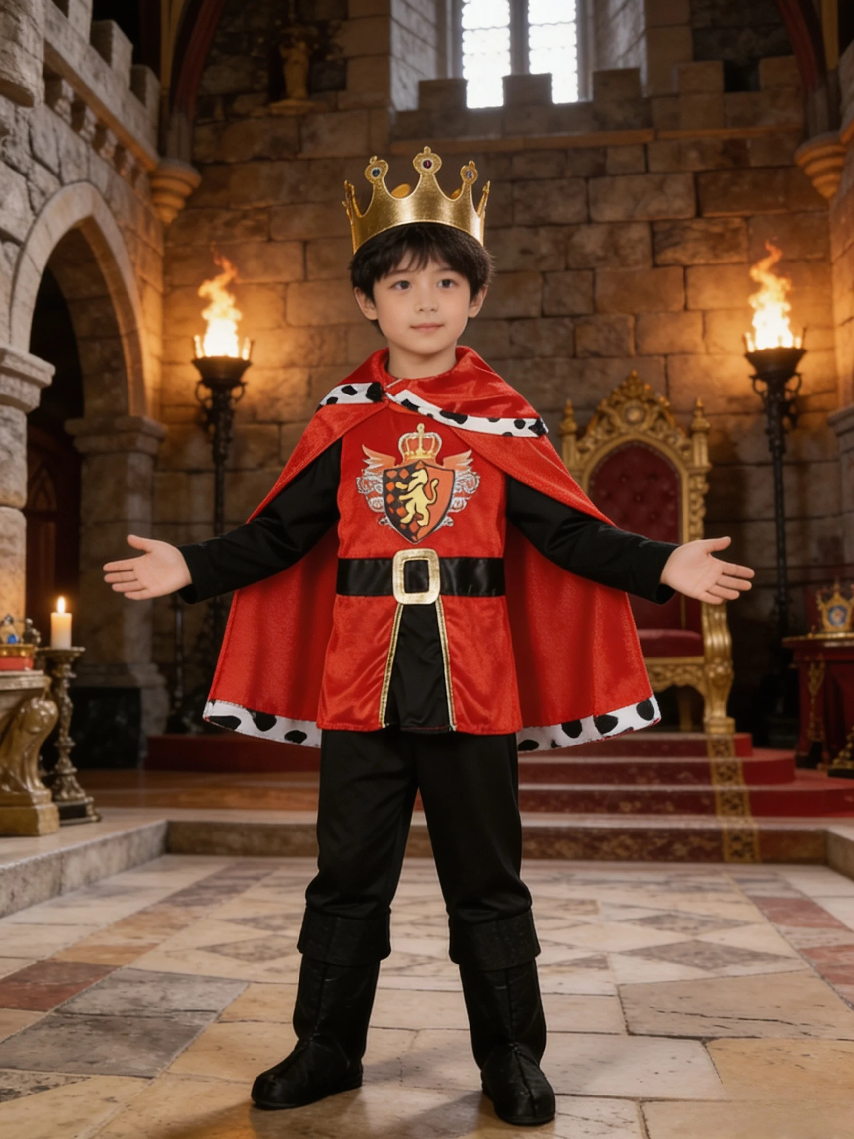 Conjunto de Disfraz de Rey Real para Niños con Capa y Corona, Traje de Príncipe Medieval para Disfrazarse