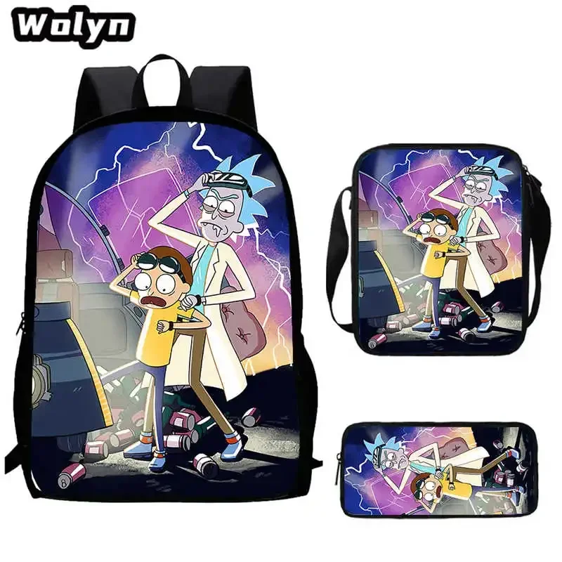 

3PCS Anime RickMoty School Backpack with Shoulder Bags Pencil Bags for Kindergarten ,Cartoon School Bags for Boys Girls ,