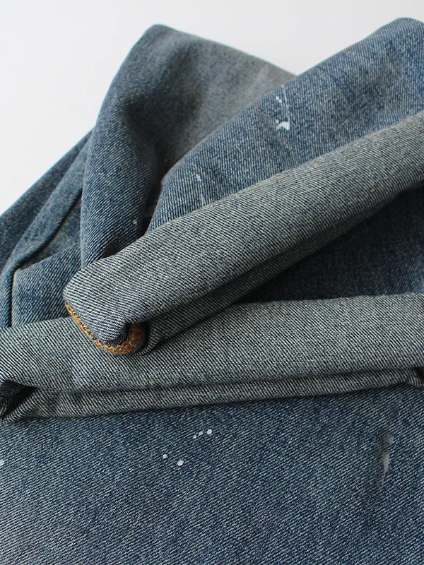 กางเกงยีนส์เดนิมทรงหลวมสไตล์อเมริกันเรโทรสำหรับผู้ชาย - กางเกงลำลองทรงตรงหลวมแบบยีนส์ขาดๆ สีสเปรย์พ่นลาย ลุคย้อนยุค สำหรับฤดูใบไม้ร่วง/ฤดูหนาว