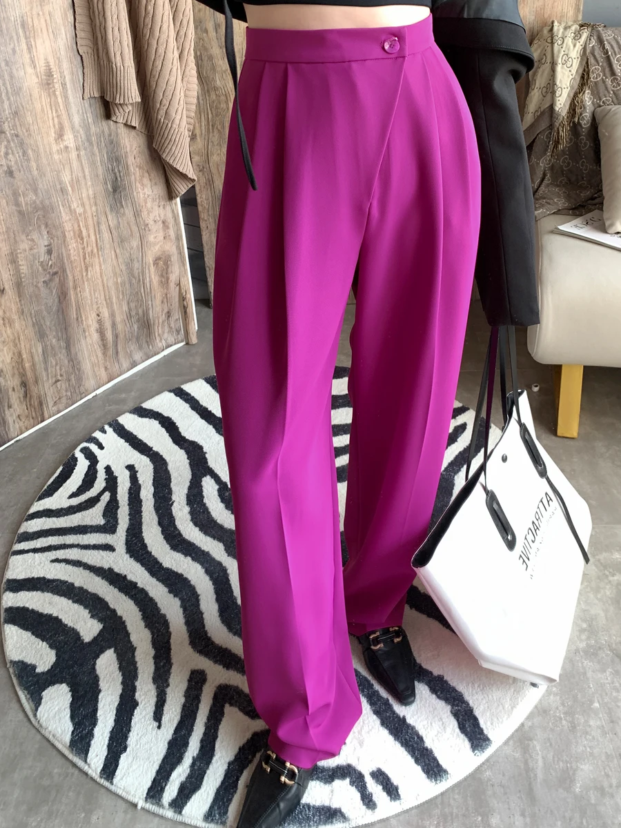 

Warmo High Waist Wide Leg Pants Women's Loose Suiting Drapey Floor-Length Casual Trousers Spring Asymmetric Design