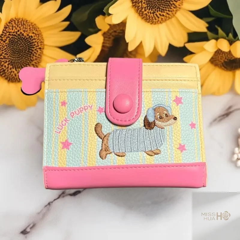 

Шикарный кошелек из искусственной кожи с вышивкой мультяшной таксы, мешочком для монет, сумкой для карт в стиле Ins, небольшим мешочком для денег, идеальный подарок