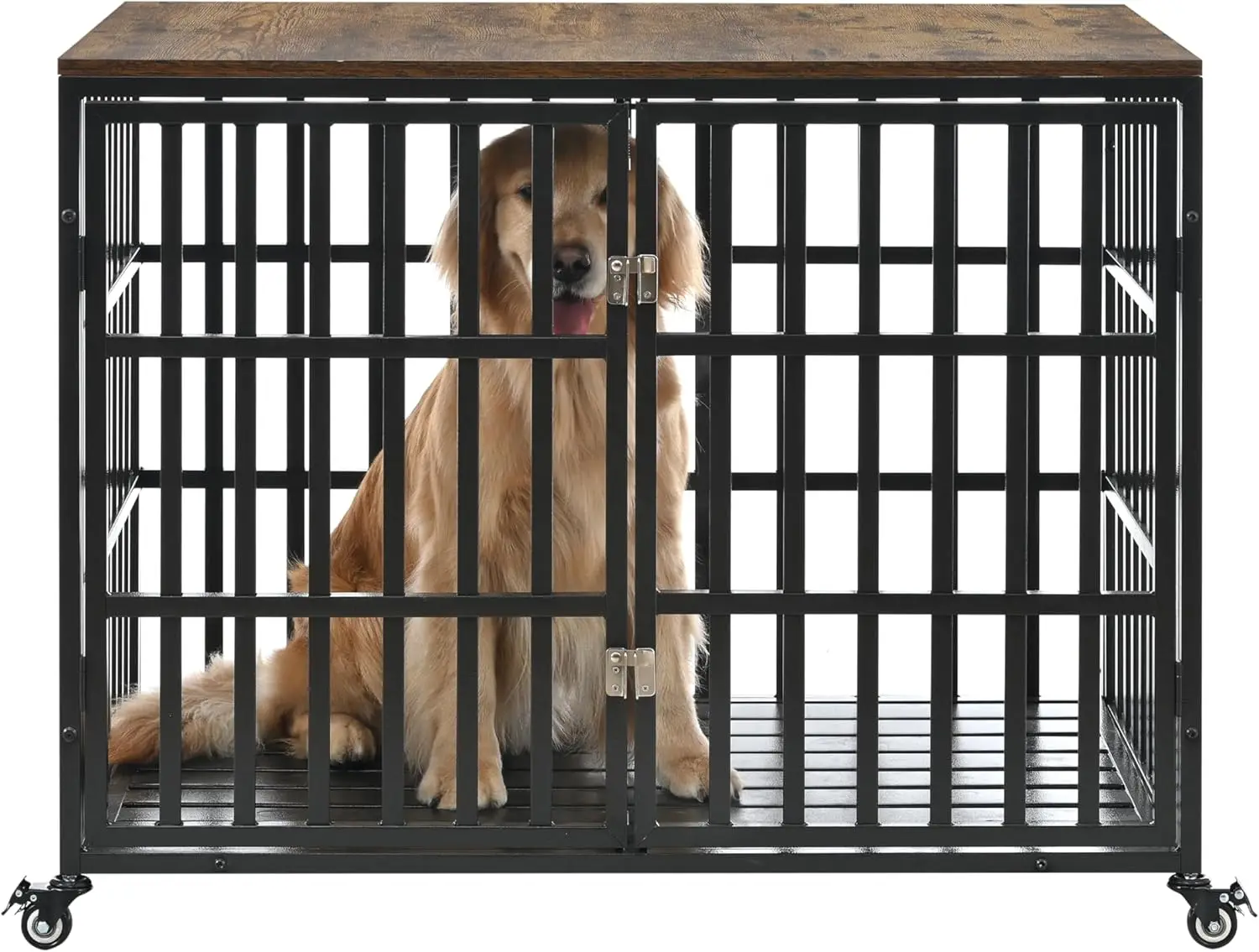 

Heavy Duty Dog Crate Furniture for Medium Large Dogs, Decorative Pet House Wooden Cage Kennel Indoor with Four Lockable