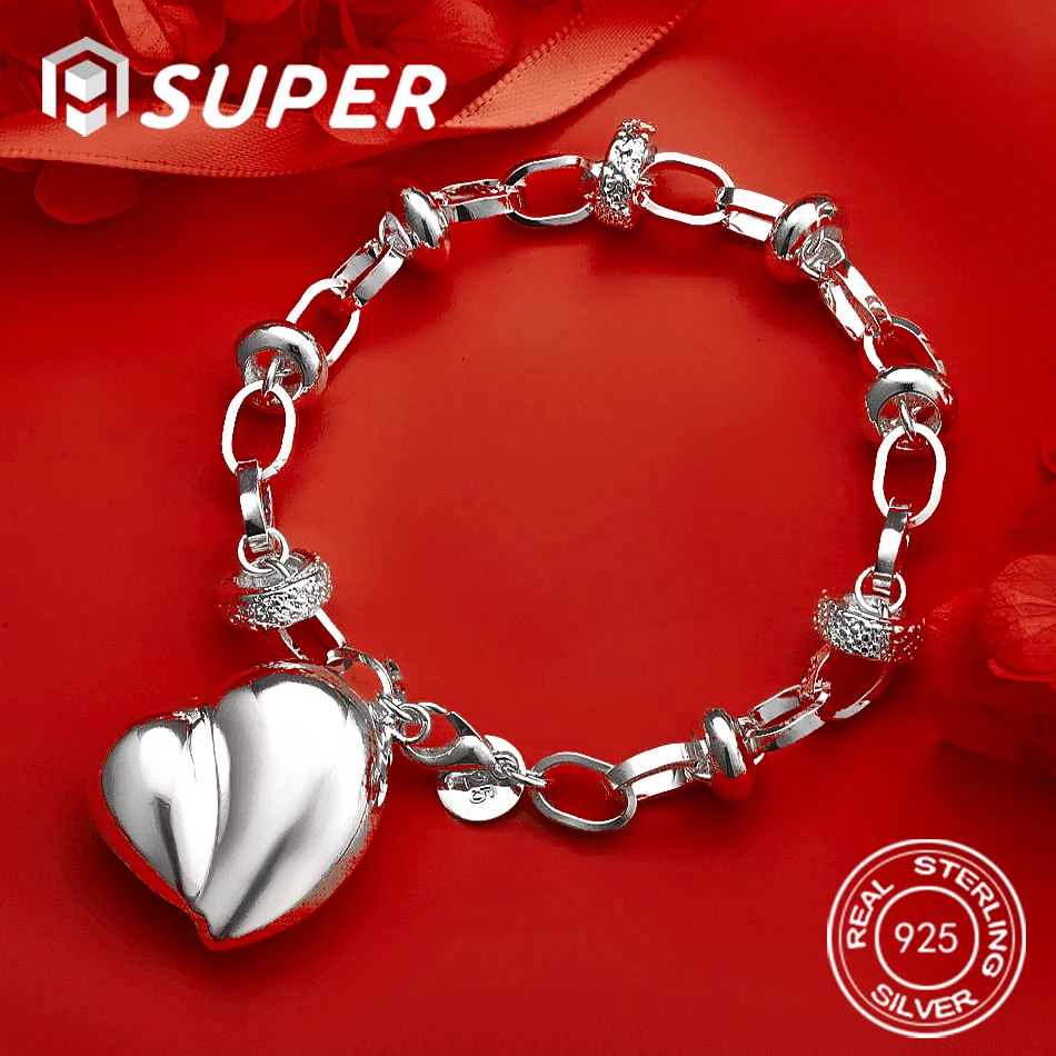 

ALISuper 925 Sterling Silver 8-inch Exquisite Heart-Shaped Bracelet for Women, Fashion Accessory and Engagement Jewelry