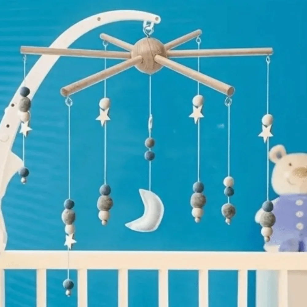 Vintage Style Rotating Wind Chime Rack Smooth Anti-rust Wooden Mobile Frame Natural Stable Baby Crib Mobile Baby Bedroom