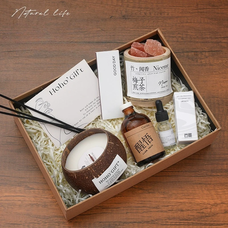 

Lucky Coconut Aromatherapy Candle Set Aromatherapy Diffuser Decorative Stone Exquisite Festival Gift Box נרות ריחניים יוקרתיים