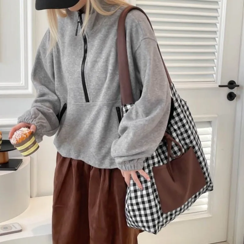 

Корейская ретро двусторонняя клетчатая сумка на спине, женская сумка с диагональным крестом, большая вместительная легкая сумка через плечо для поездок на работу