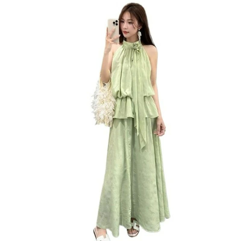 

New Green Fashion High-end Super Immortal 26 Summer Flower Poetry Collection Cool Midsummer New Chinese Green Jacquard Neck Set
