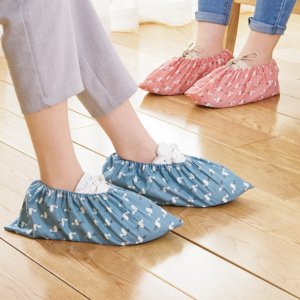 

2pcs Antislip Shoe Covers Washable Cotton Thickened Foot Protectors For Men Women Non-Slip Indoor Use Pink Protective Footwear