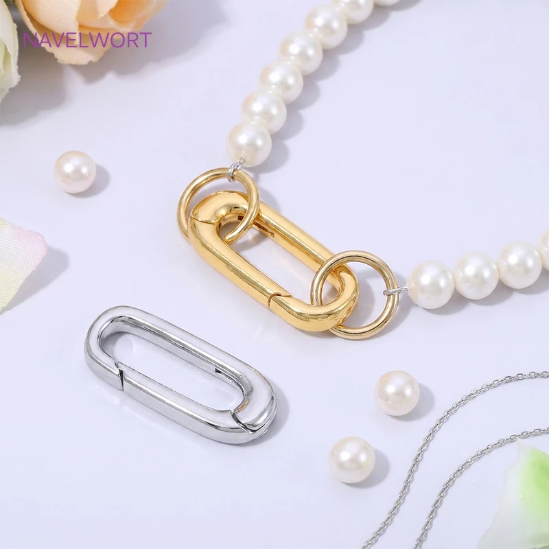 1/2/4Pcs 18K Gold Plated Oval Spring Clasp For Jewelry,Carabiner Necklace Clasps Closures Connector,DIY Bracelet Making Finding view 2
