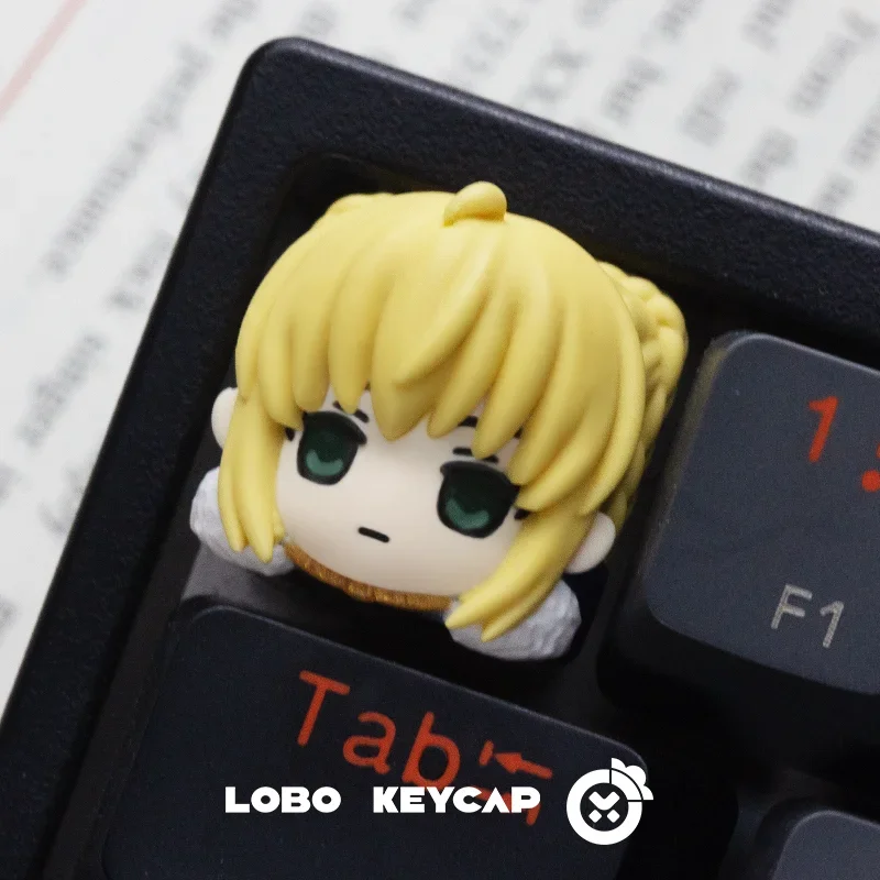 FateTheme Keycaps Custom Saber PBT Resin Personalization Original Artisan Keycap Cute Cartoon Anime Point Key Cap for Gamers