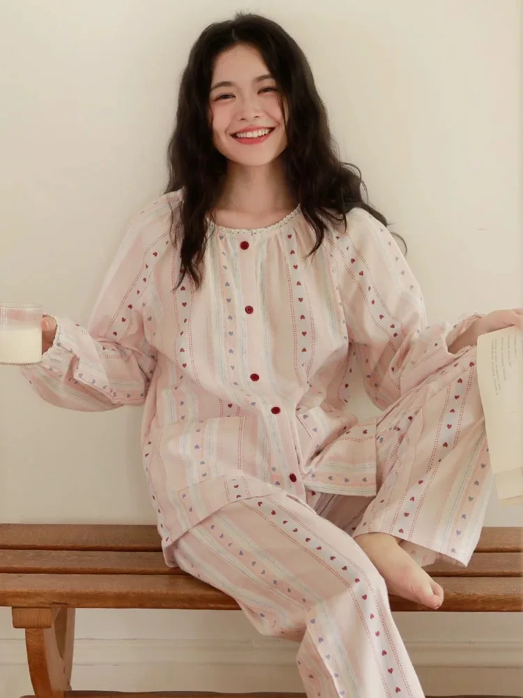 

Осенне-зимний комплект мягкой фланелевой хлопковой пижамы с длинными рукавами для женщин: удобная, дышащая домашняя одежда