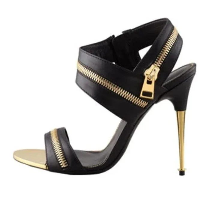 Fringe Round Toe Shallow Zipper Design Summer Women Sandals Stiletto High Heels Lace Up Design Large Size Casual Shoes