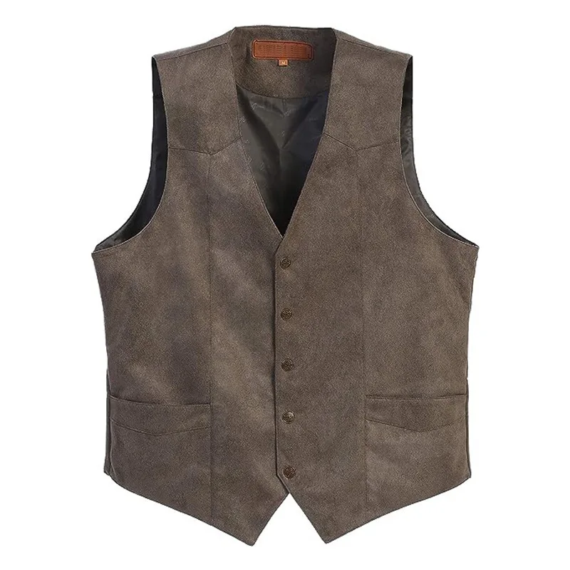 

Vintage V-Neck Suede Suit Vest Men Slim Fit Casual Business Dress Waistcoat