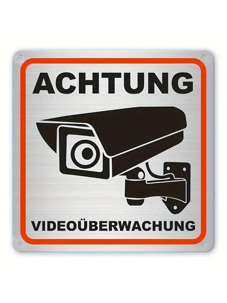 Verbessertes 20,3 x 20,3 cm großes Sicherheitskameraschild aus Aluminium, keine Verkabelung, Wandmontage, Überwachungswarnschild