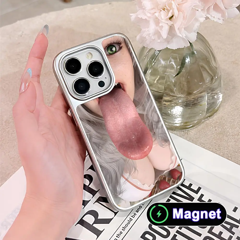 

Y2K Girl Teena CLMJ Phone Case for iPhone 17 16 15 14 13 12 11 Air Pro Max Plus Electroplated Silver Magnet Cover