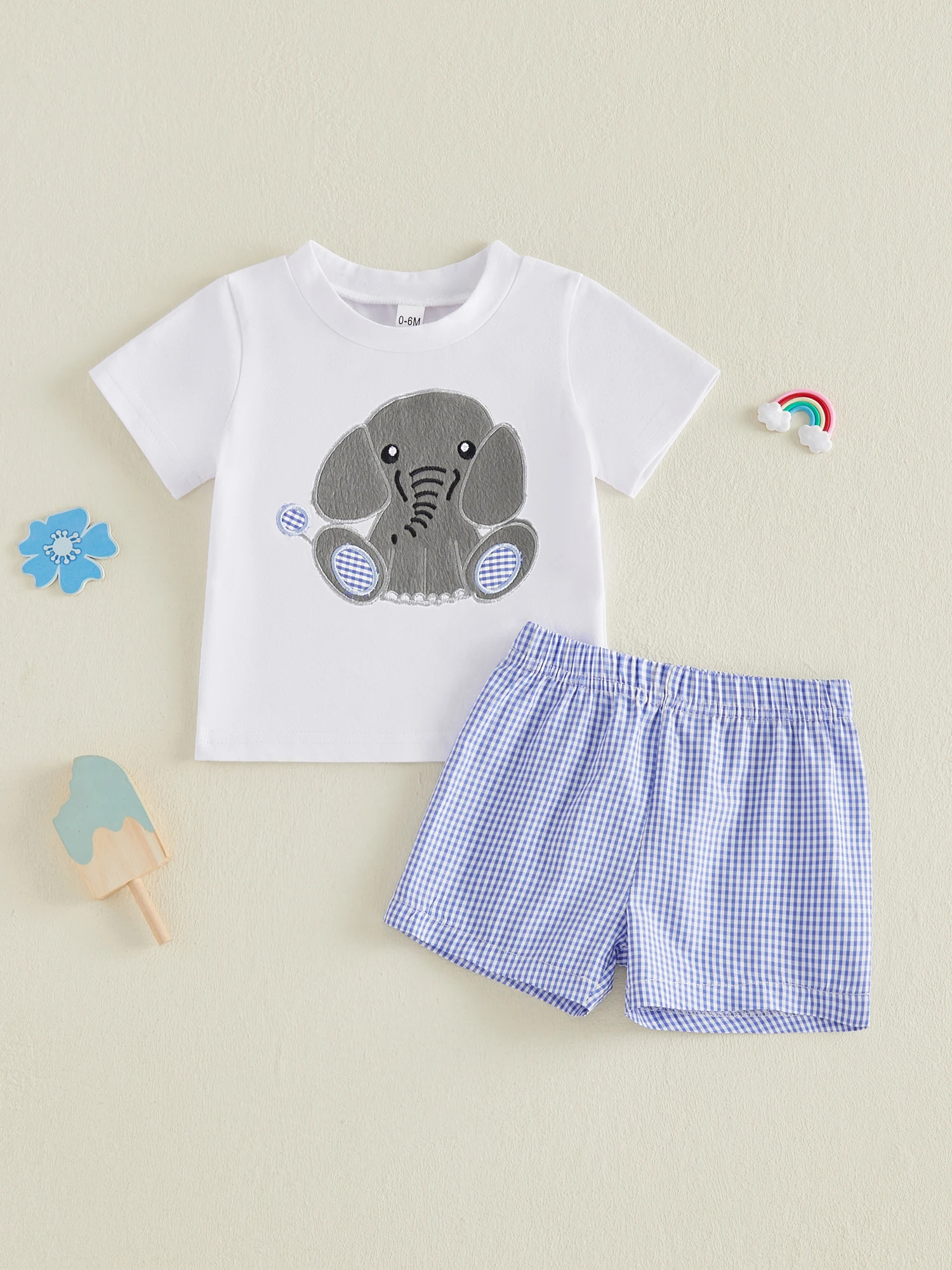 

Toddler Boys 2-Piece Outfit Short Sleeve Dinosaur Print T-shirt with Denim Shorts Set for Summer Wear