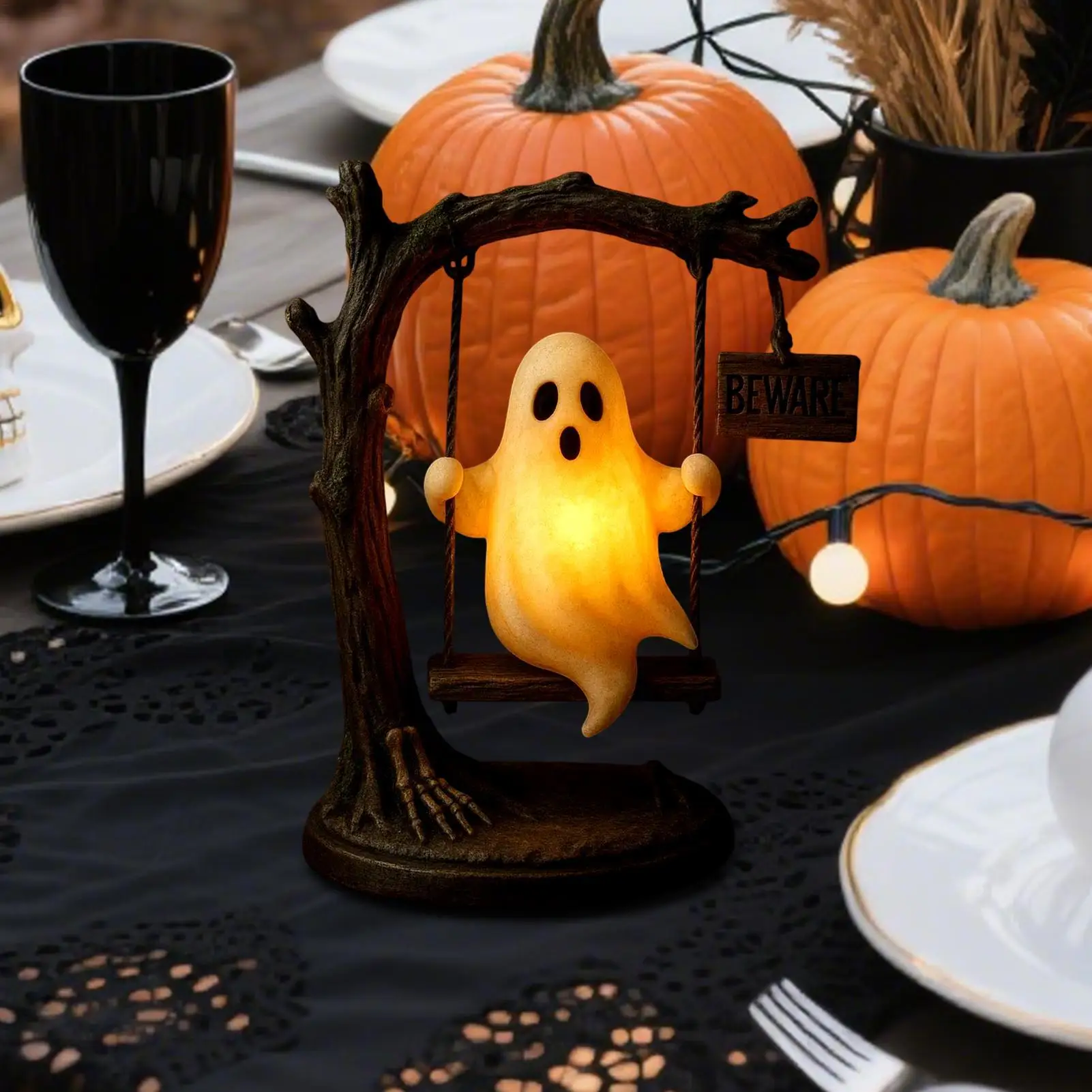 

Swing Ghost Figurine Spooky Ghost Statue Seasonal Decor For Festival Party Night Barn Desk Porch Outdoor Kitchen Window