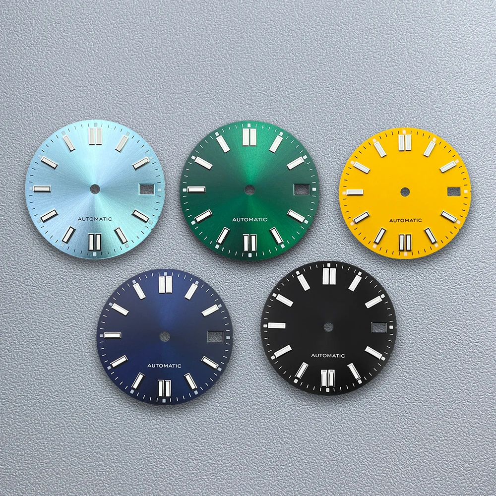 

28.5mm S Logo Sunray Dial Fit NH35/NH36/4R/7S Movement Green Luminous High-Quality Watch Modification Accessories 3/3.8/4O'clock