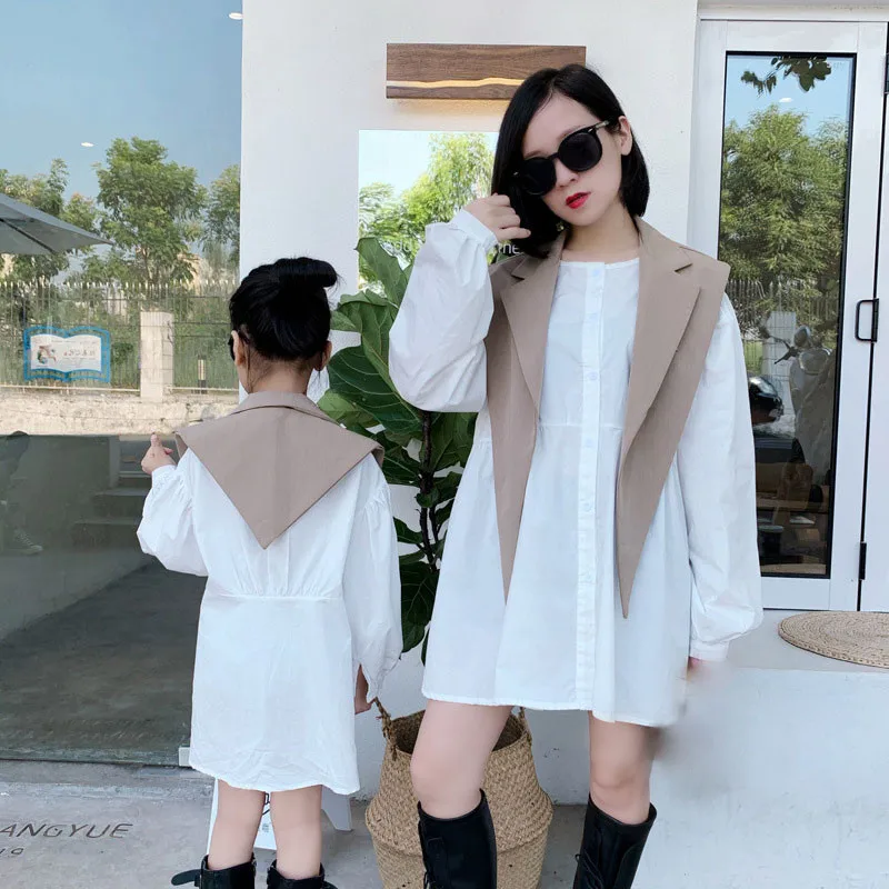 

Parent-child spring girl clothes mother and daughter children clothing girls loose casual suit shawl shirt dresses suit