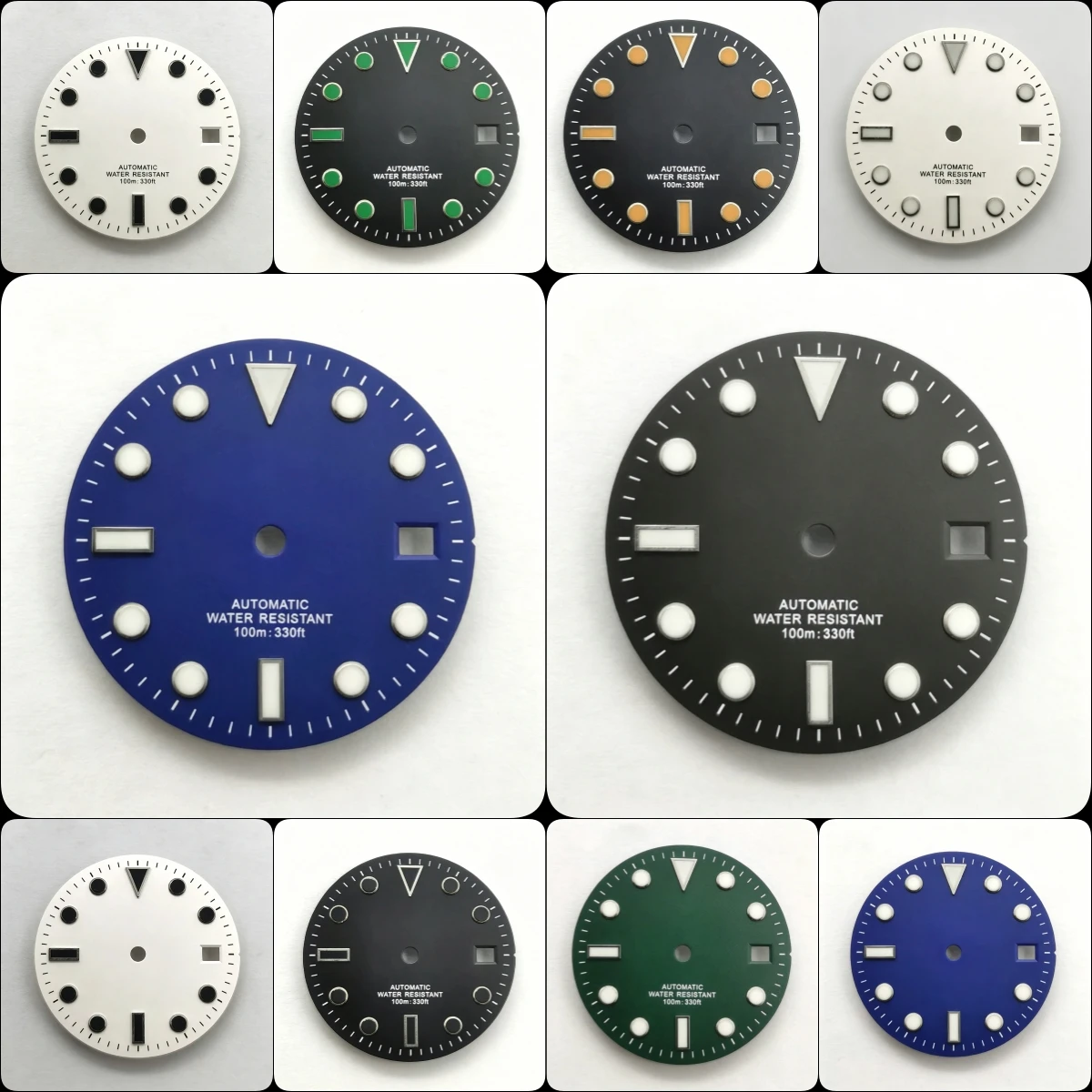 

28.5mm No Logo SUB Dial Fit NH35/8215/2824 Movement Ice Blue Luminous Watch Modification Accessories Custom Logo