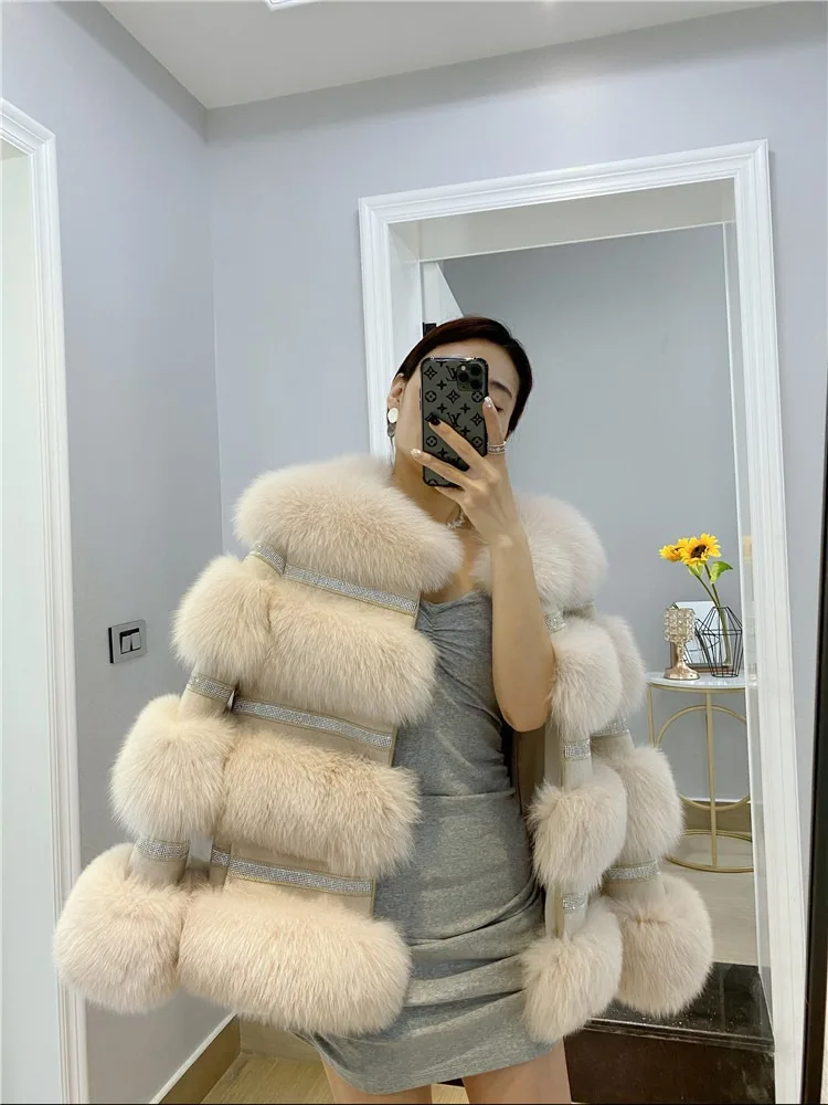 Fangtai 2023 Moda Natural Real Fox Fur Casaco Mulheres Casaco De Pele Inverno Quente Casaco De Pele De Luxo Plus Size Colete Feminino Saga Peles