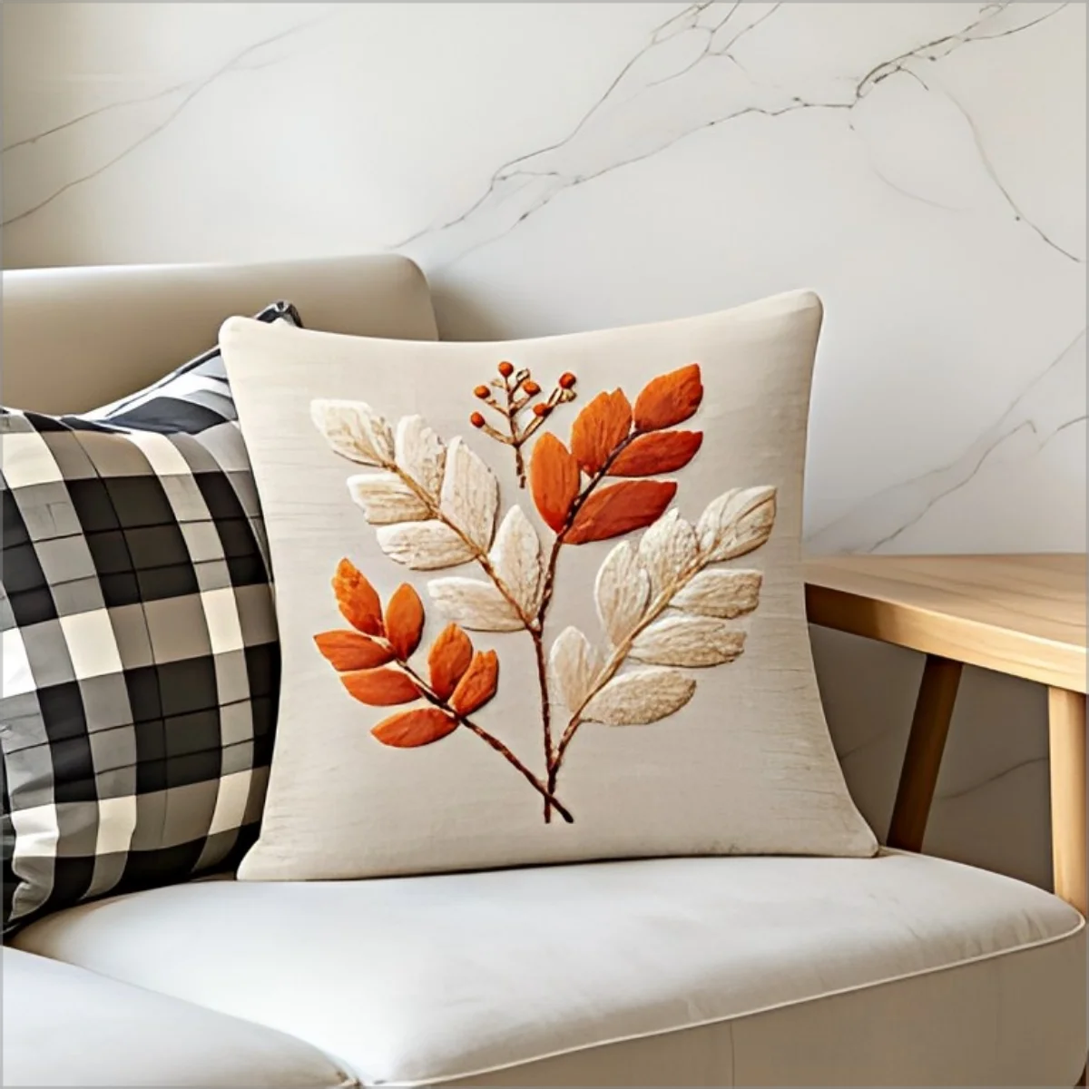 Fall  Leaf Throw Pillow Cover Boho Autumn Botanical Berry Decorative Cushion Case for Sofa Living Room Home Decor