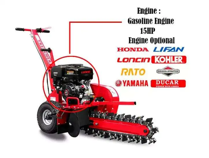 DORITE 15HP Profundidade 60cm Zanjadora EPA EU5 Alimentado a gasolina portátil Caminhada atrás de 600mm Scavatrice Trancheuse Mini Trencher de corrente