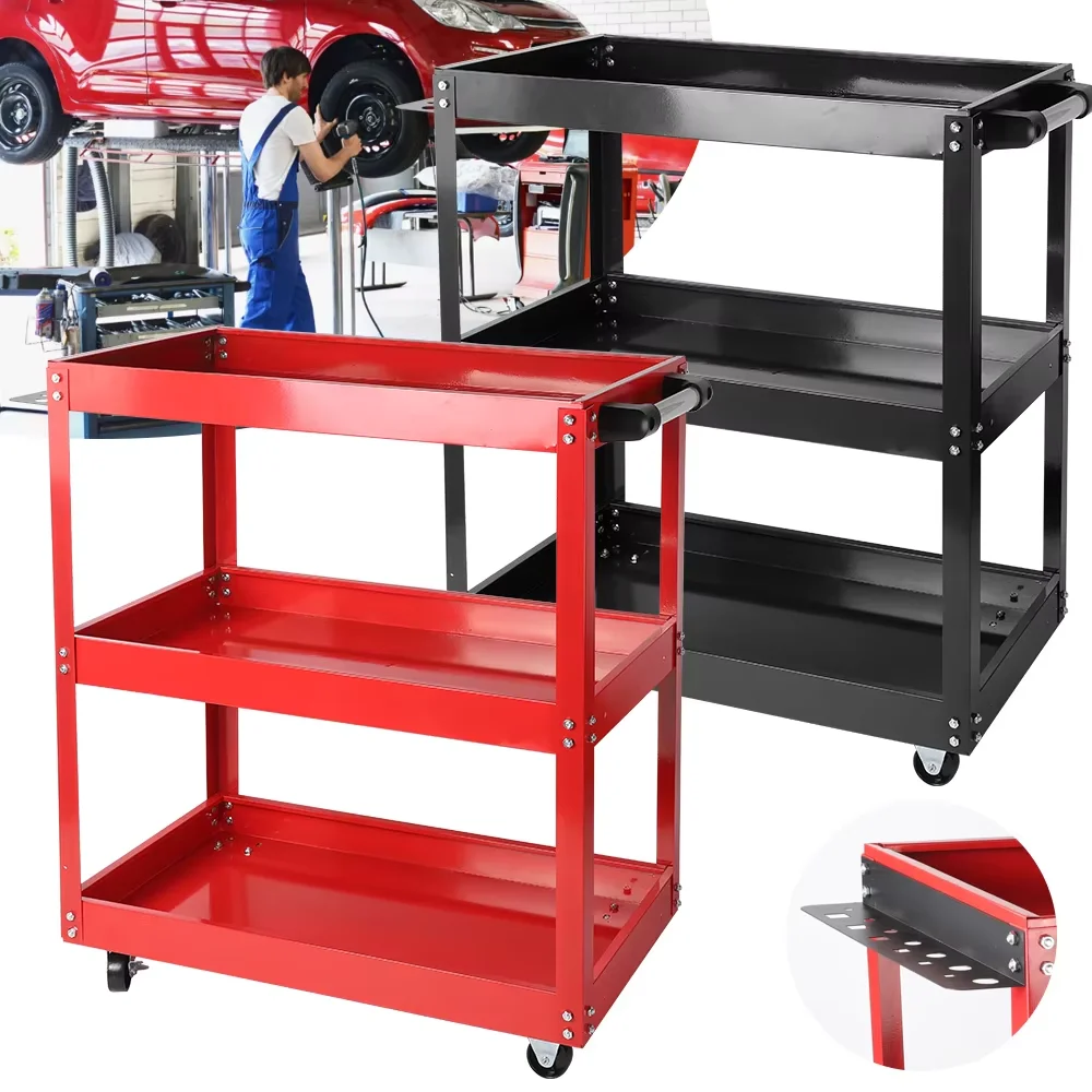 Tool Cart 3-Tier Rolling Tool Cart with 4 wheels Professional Workshop Tool Cart Auto Repair Mobile Shelf
