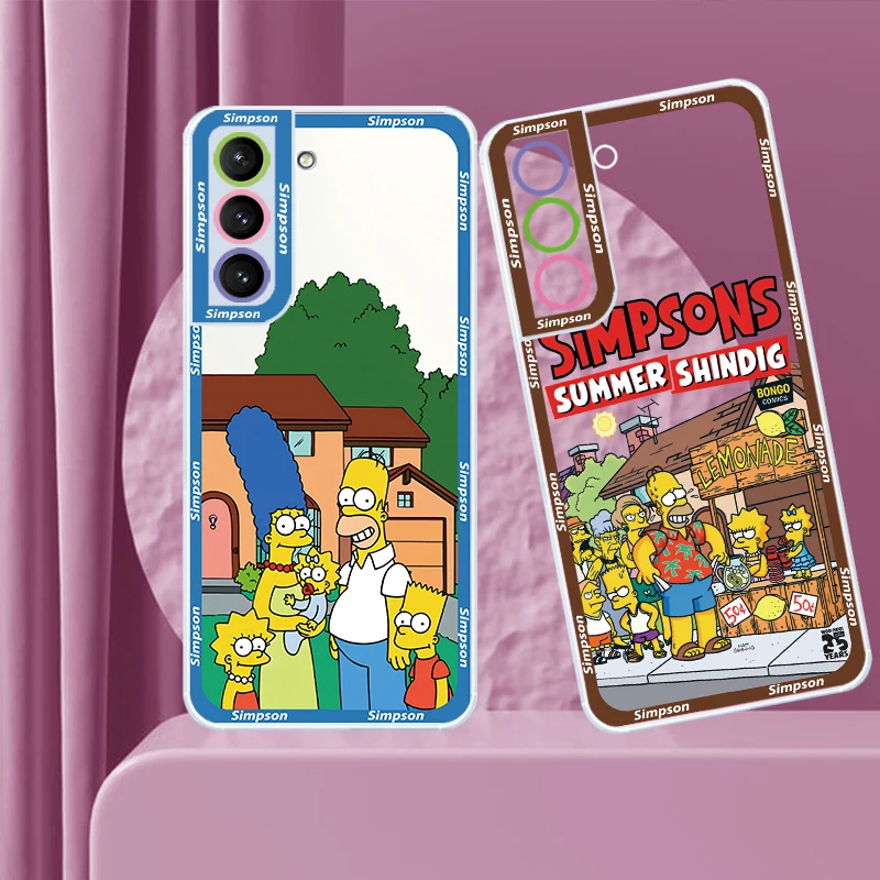 Disney Simpsons Family Cute Transparent Phone Case For Samsung S23 S22 Ultra S21 S20 FE S10 Note20 10 Plus 5G Angel Eyes