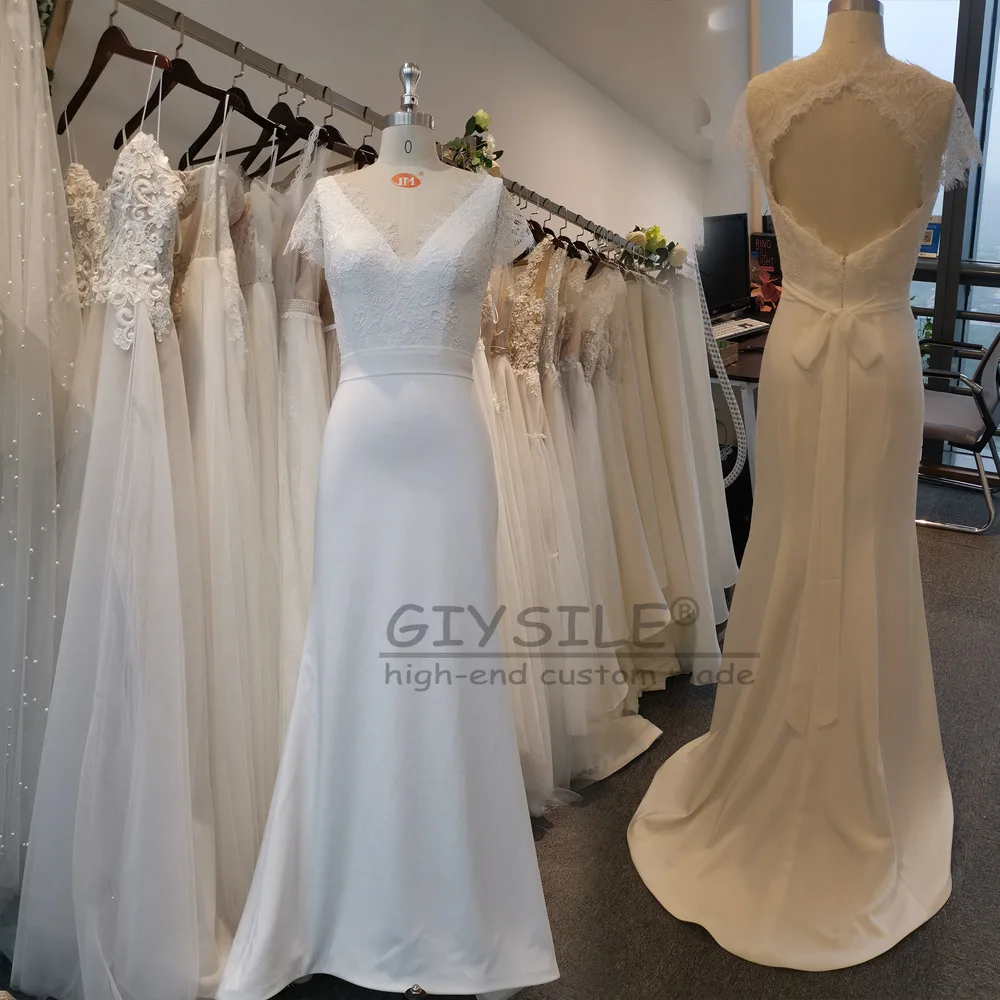 GIYSILE Customized White French Light Wedding Dresses Luxury 2025 Sexy Deep V-neck Lace Backless Mermaid Long Dress vestidos