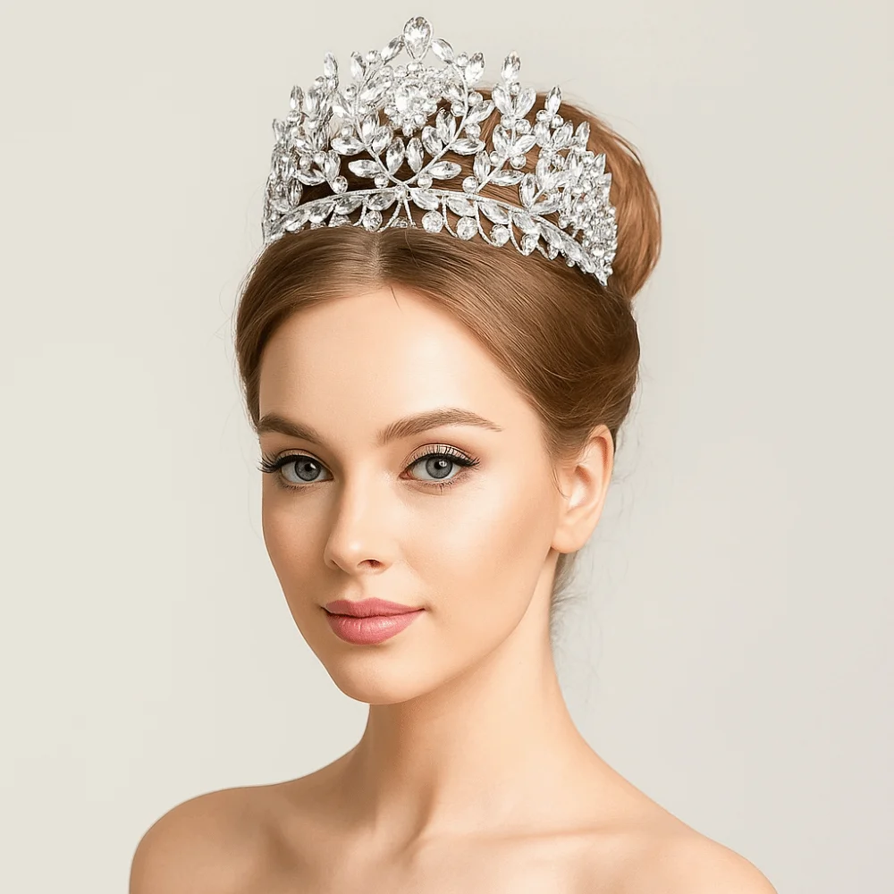 

Simple Rhinestone Baroque Pageant Crowns Alloy Cake Decorations Bridal Crowns Big Headpieces Wedding Crown Hair Accessories