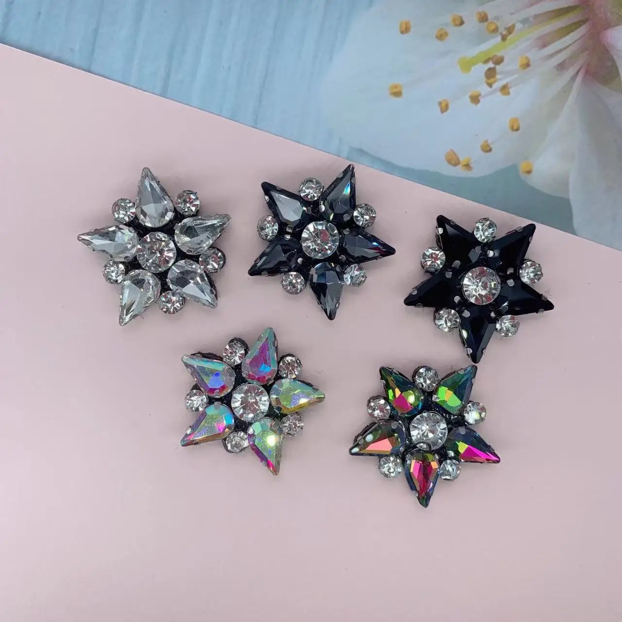 20PCS Glass five-pointed star fabric appliqué brooch, handmade beaded wedding dress and garment accessory patch