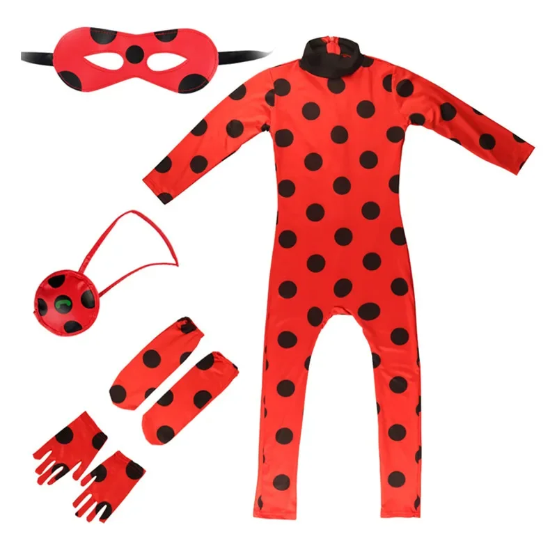 Christmas Child Bug Costume for Girls-Red Dress Up Jumpsuit Mask Bag Easter Marinette Cosplay Costumes Party Little Beetle Suits