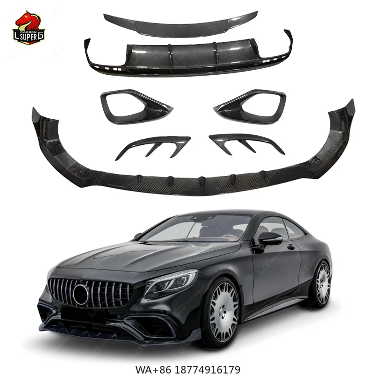 

Комплект кузова из углеродного волокна для W217 Coupe, обновление до стиля B, передняя губа, задние диффузоры, сплиттер, спойлер, комплект кузова