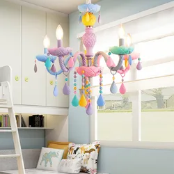 Candle Rainbow Lustres Modern Macaron Color Crystal Chandelier  American girl princess Children room Luminaire Droplight fixture