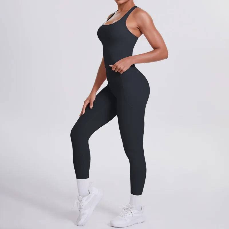 

Женский комплект для йоги телесного цвета, обтягивающий жилет для йоги с высокой талией и карманами для подъема бедер, спортивный комплект, повседневный костюм для бега на открытом воздухе, фитнес-костюм