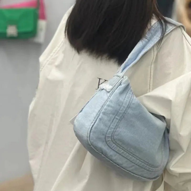 

Fashion Trend Spring Summer All-match Denim Underarm Bag Personality Portable Women Commuter Pack Spliced Design Shoulder Bag