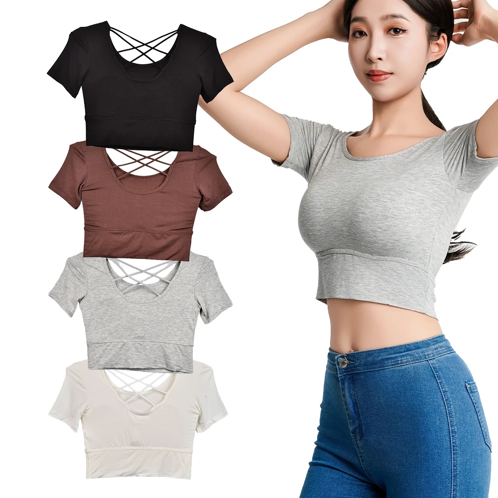 1pcs Sports T-shirt Tops Women's Fitness Workout Gym Fitness Yoga Sexy Athletic Backless Crop Top Short Sleeved Pilates Training