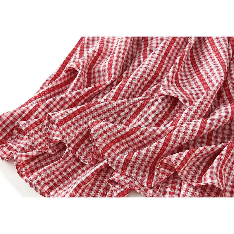 不規則なエレガントな格子柄ミディスカート 女性用 2025年夏ファッション エレガントな女性用ルーズプリーツスカート