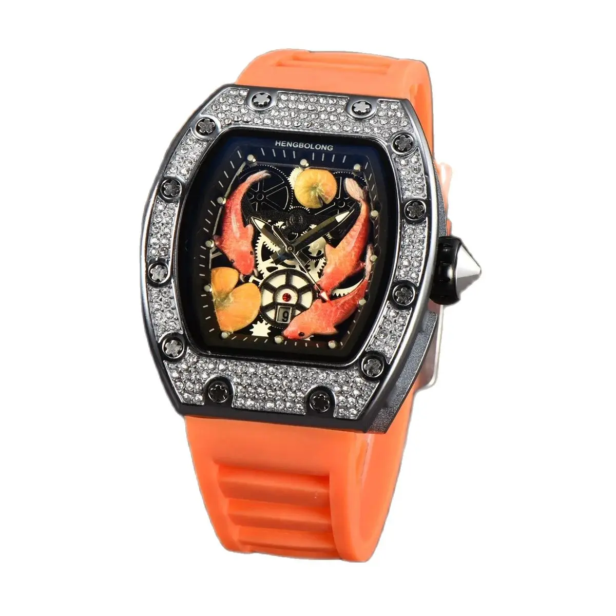 Diamond Barrel shaped colorful Three carp Multifunction functional Watch Silver quartz Watch Waterproof wholesale