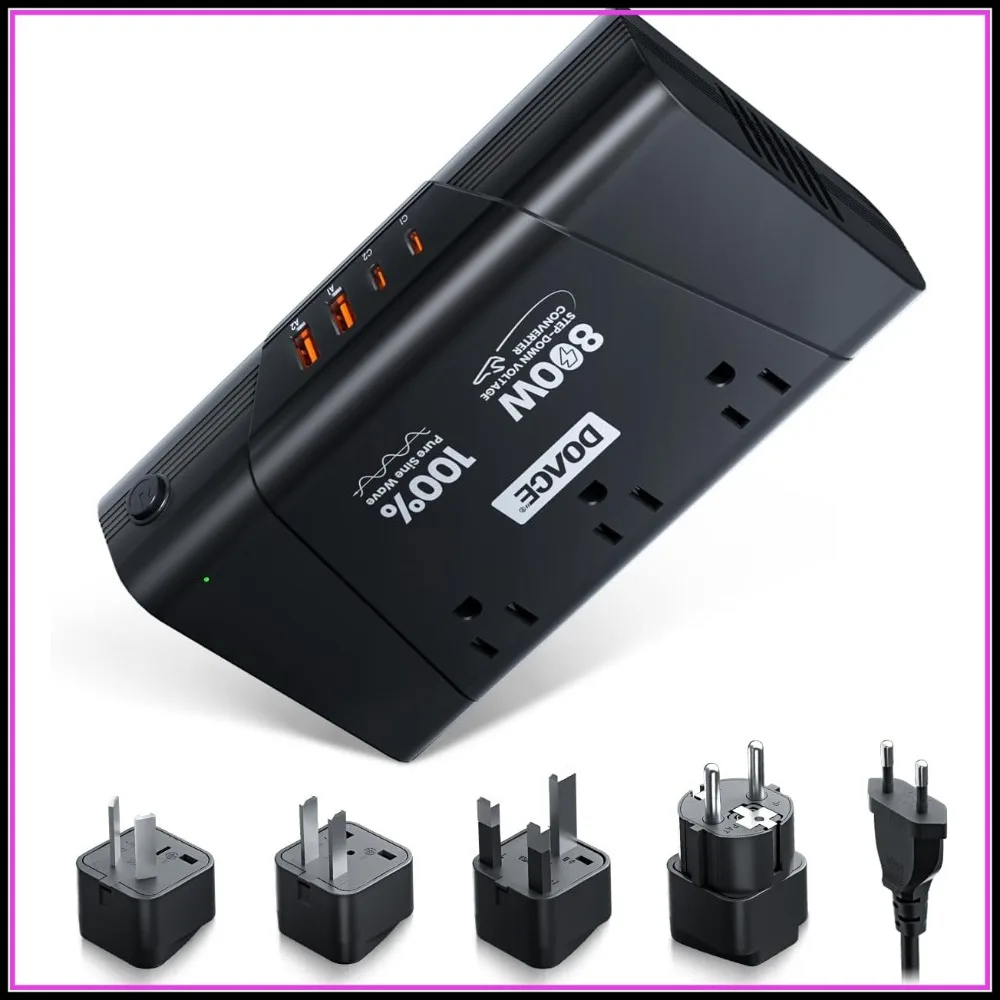 

800W Voltage Converter US to Europe with 2 USB C&2 USB A Ports,European Travel Plug Adapter UK,US AU,for Hair Straightener,Phone