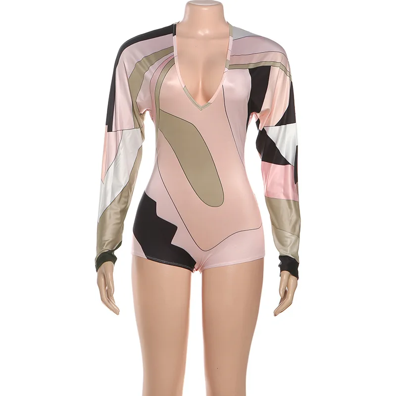 Tute corte a blocchi di colore STYLISH LADY 2025 Tute da donna a maniche lunghe con scollo a V skinny sexy Club Party Street