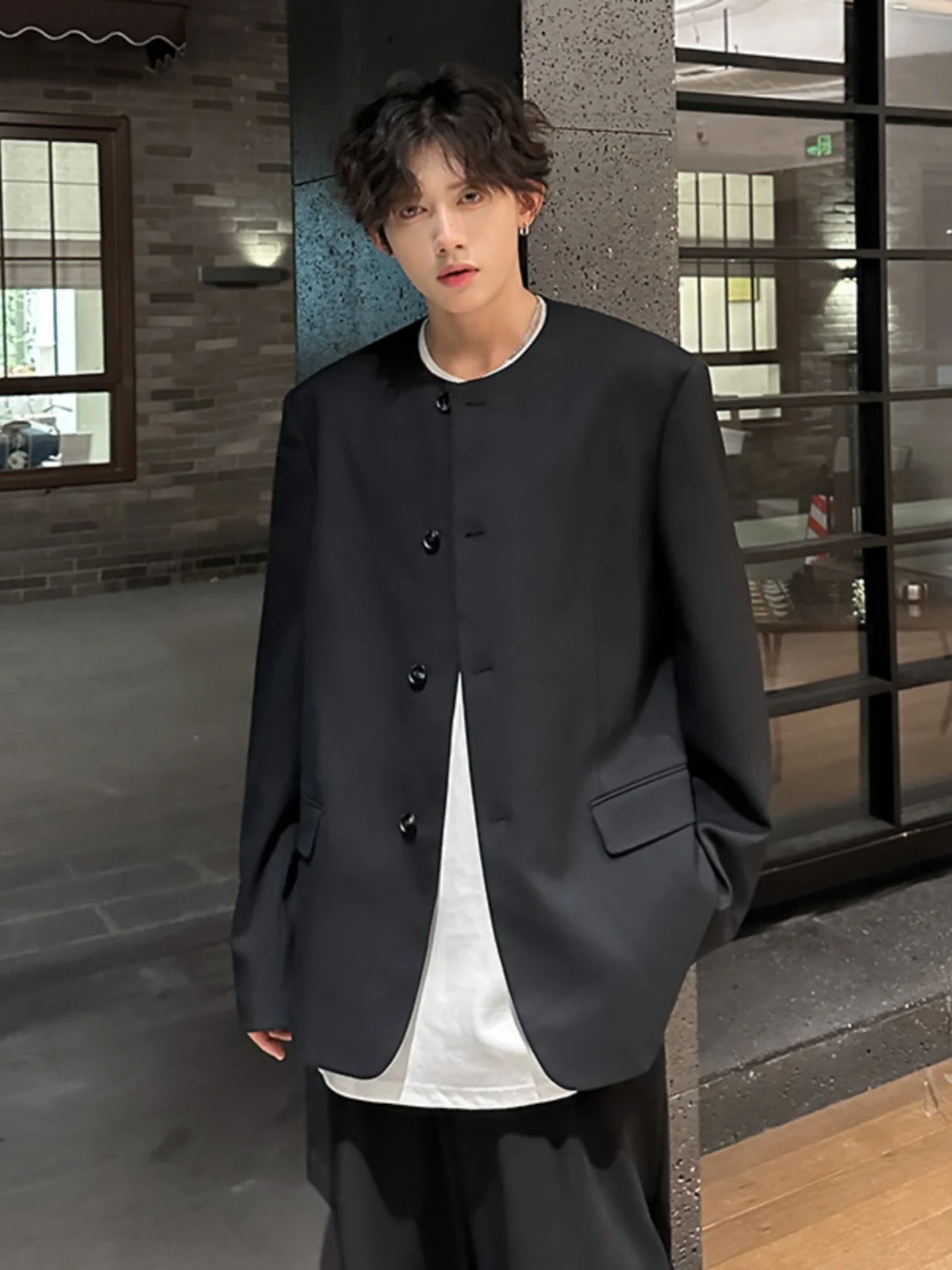 

Повседневная свободная посадка на одной пуговице M Jaet без воротника, модная и корейская универсальная верхняя одежда Haome для молодежи