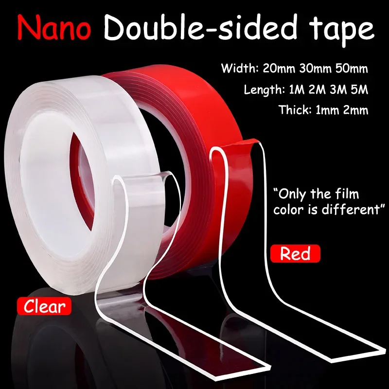 1-5M Width 20/30/50mm Nano Tape Double Sided Tape Transparent NoTrace Reusable Waterproof Adhesive Tape Clean Home 1mm 2mm Thick